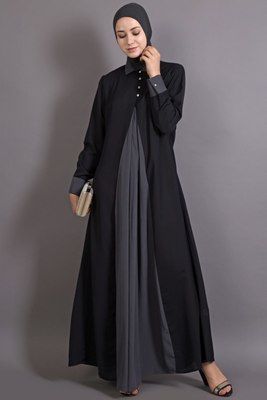 Black And Grey Poly Crepe Plain Casual Islamic Abaya - NAZNEEN - 2657941 Simple Abaya Designs, Simple Abaya, Abaya Pattern, Casual Abaya, Abaya Black, Abaya Designs, Abaya Dress, Modest Wear, Islamic Clothing