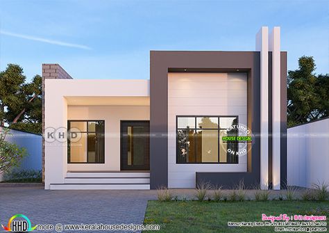 2 BHK 874 square feet contemporary single floor home House Design Single Floor, Home Architecture Styles, Single Floor House Design, One Storey House, Flat Roof House, Small House Front Design, Small House Elevation, Small House Design Exterior, Best Modern House Design