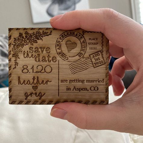 Rustic Save The Date, Rustic Save The Dates, Laser Engraved Ideas, Wooden Magnets, Wood Burning Crafts, Beach Wedding Invitations, Wood Burning Art, Save The Date Magnets, Save The Date Card