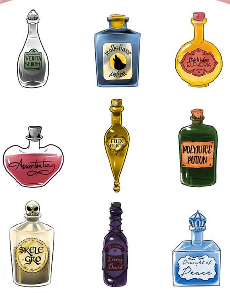 Harry Potter Potions Printables, Potions Aesthetic Drawing, Harry Potter Potion Drawing, Harry Potter Items Drawing, Harry Potter Potions Aesthetic, Harry Potter Potions Drawings, Harry Potter Potion Tattoo, Harry Potter Potions Diy, Diy Harry Potter Potions