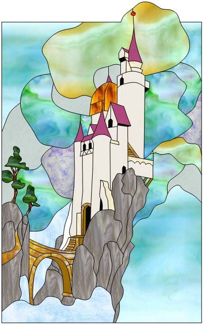 "Cloud Castle" by Bill Blodgett Castle Stained Glass Pattern, Stain Glass Castle, Cloud Castle, Glass Castle, L'art Du Vitrail, Stained Glass Patterns Free, Landscape Quilt, Stained Glass Flowers, Art Stained