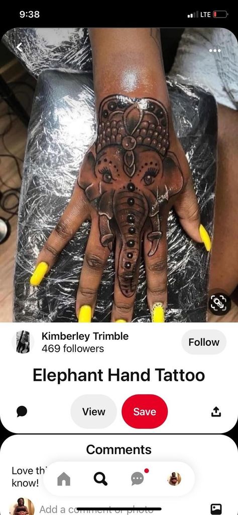 Elephant Tattoo On Hand, African Queen Tattoo, Mandala Elephant Tattoo, Stomach Tattoos Women, Henna Style Tattoos, Hand Tats, Queen Tattoo, Henna Style, Hand Tattoos For Women