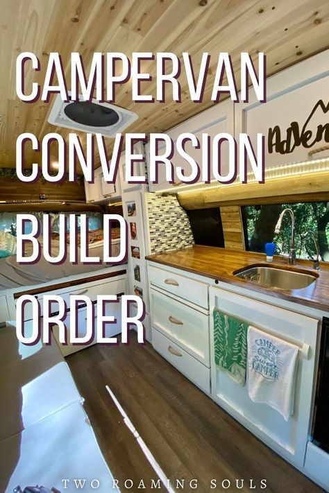 Breaking down the entire van conversion process into smaller steps is a good way to tackle the project. A van conversion build order helps you focus on individual steps, rather than being overwhelmed by the entire project. And when you are done converting your own campervan, you will have an amazing sense of accomplishment. #Campervan #Build #Order #Guide Box Van Conversion, Simple Van Conversion, Van Conversion Floor Plans, Van Conversion Bathroom, Campervan Build, Boho Camping, Bus Build, Van Conversion Build, Cargo Van Conversion