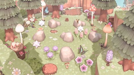 Animal Crossing Rock Garden, November Ideas, Fairy Circle, Qr Codes Animal Crossing, Garden Animals, Pastel Pink Aesthetic, Cute Kawaii Drawings, Minecraft Designs, Fairy Houses