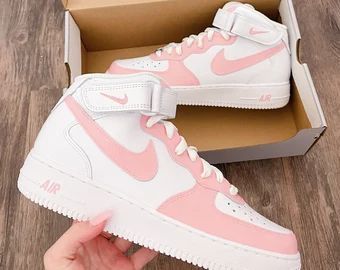 ShopGoldenStudios - Etsy Pink Air Force 1 High Tops, Nike Air Force 1 Bota, Must Have Shoes For Women Sneakers, Pink Custom Air Force, Zapatillas Aesthetic, Quince Shoes, Paint Shoes, Shoe Goals, Nike Shoes Women Fashion