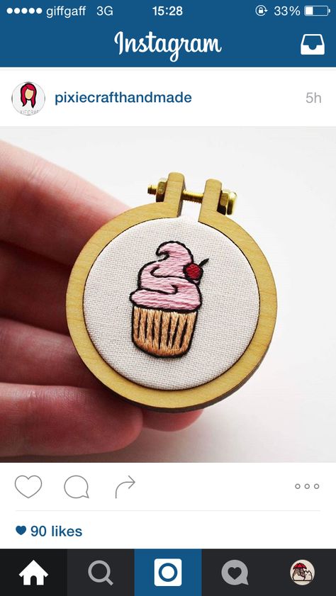 Aw what a cute lil cupcake!   Embroidery Embroidery Cupcake, Cupcake Embroidery, Hoops Embroidery, Cute Face Mask Design, Hair Bows Diy Ribbon, Embroider Ideas, Miniature Embroidery, Bows Diy Ribbon, Embroidery Works