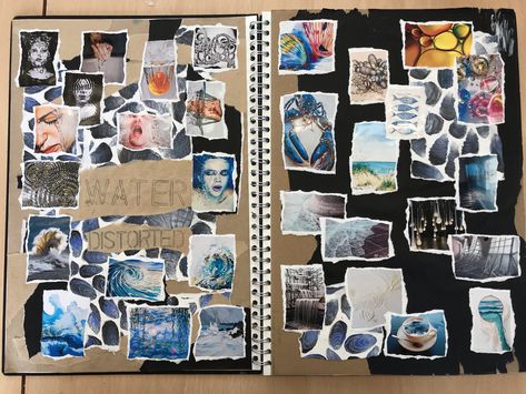 water mood board Artist Mood Board Inspiration, Art Mood Board Sketchbook Ideas, A Level Mood Boards Art, Mood Boards Textiles, Gsce Art Mood Board, Textiles Mood Board Sketchbook Ideas, Gcse Textiles Mood Board, Gcse Art Mood Board Sketchbook Ideas, Mood Board Art A Level