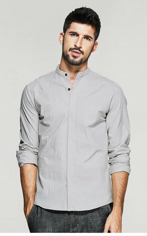 Kurta Shirt For Men, Diwali Dress, Chinese Collar Shirt, Gris Color, Chinese Shirt, Boys Kurta Design, Wedding Dresses Men Indian, Stylish Shirts Men, Gents Kurta Design