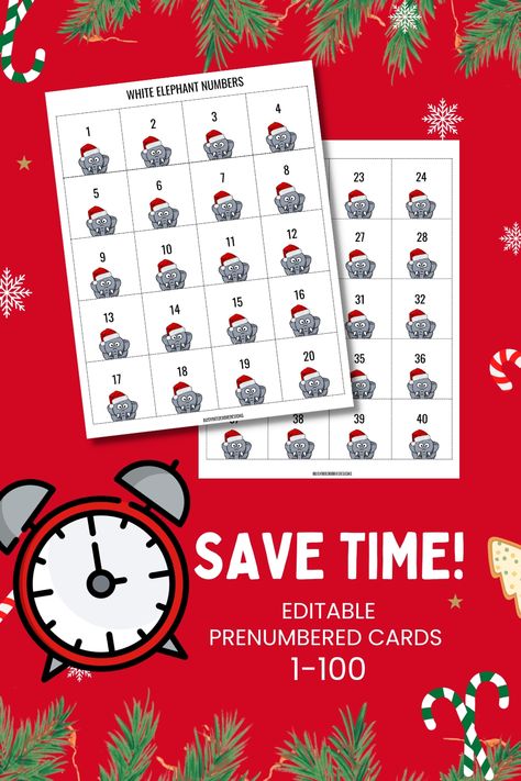 White Elephant Numbers Printable Free, Elephant Gifts Christmas, White Elephant Gift Exchange, Elephant Game, White Elephant Game, Game Setup, Numbers Printable, White Elephant Gifts Exchange, Christmas Gift Exchange