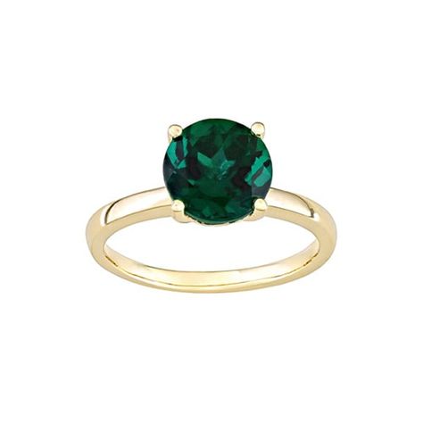 Online Exclusive! Simple yet sophisticated this incredible ring features an 8mm round created emerald gemstone set in polished 10 karat yellow gold. Add fantastic style to all your wardrobe favorites with this attractive ring! Band width is 1.7mm. Emerald Solitaire Engagement Ring, Yellow Gold Solitaire Engagement Ring, Promise Ring Band, Gemstone Solitaire Ring, Yellow Gold Solitaire Ring, Gold Solitaire Engagement Ring, Yellow Gold Solitaire, Gold Solitaire Ring, Yellow Gold Engagement