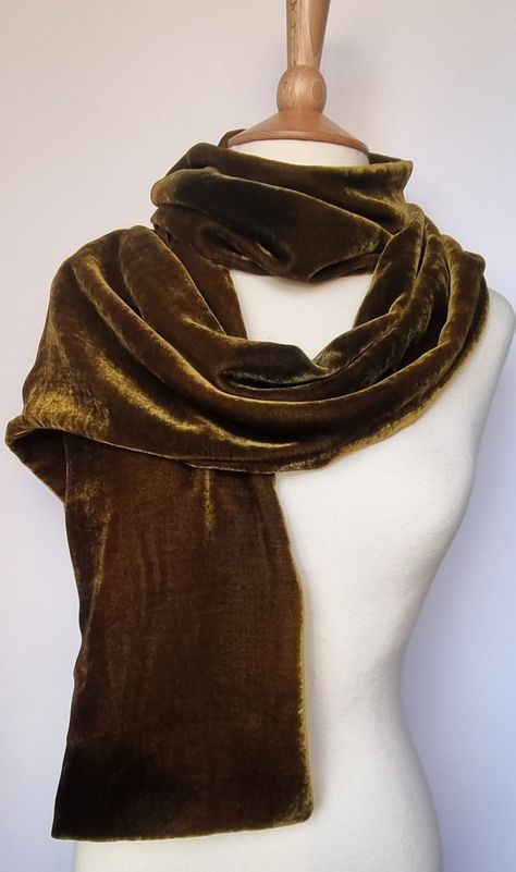 Knit Velvet Scarf, Luxury Vintage Shawl-style Scarf, Brown Bohemian Silk Shawl Scarf, Vintage Silk Shawl Scarf, Velvet Scarf, Diy Scarf, Gold Silk, Velvet Fashion, Linen Style