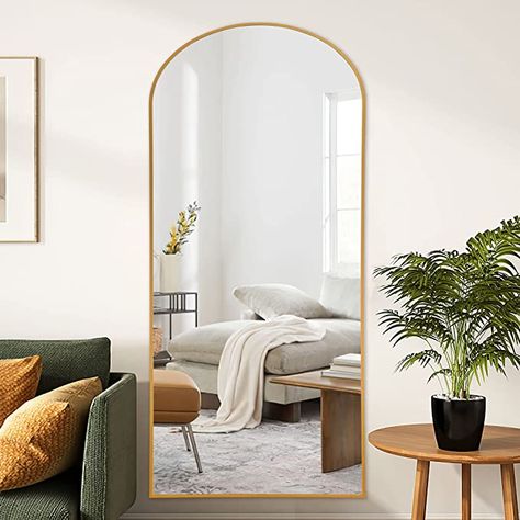 Amazon.com: NeuType Arched Full Length Mirror, 71"x27", Large Full Body Mirror with Wood Frame, Shatter Protection, Wall-Mounted Mirrors for Living Room or Dressing Room-Black(Wood Arched : Everything Else Floor Length Wall Mirror, Large Mirror In Bedroom Ideas, Antique Mirror Bedroom, Wall Mirror Bedroom Room Ideas, Curved Mirror Wall, Boho Mirror Full Length, Standing Mirror Living Room, Long Body Mirror, Gold Floor Length Mirror