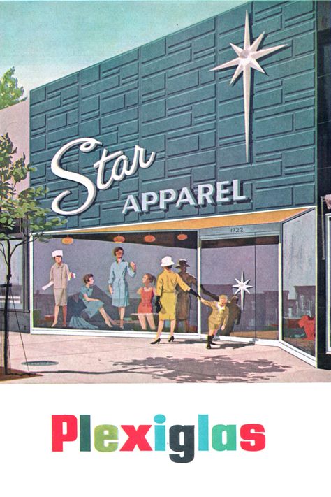 Mcm Architecture, 1950s Advertising, Retro Signage, Tomorrow Land, Googie Architecture, Mini Project, Modern Store, Mid Century Illustration, Building Illustration