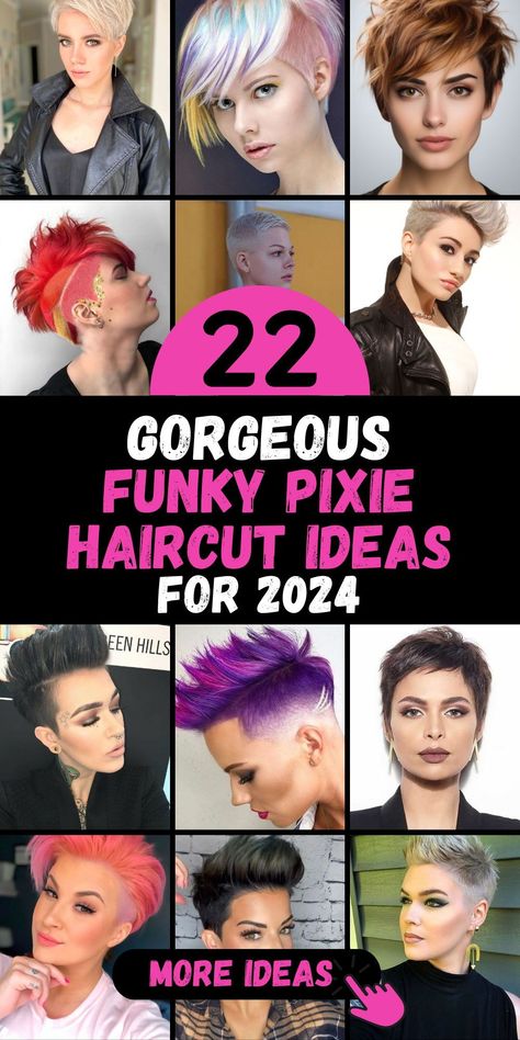 Discover the hottest trends in hair fashion with our "Funky Pixie Haircut Ideas for 2024." This collection showcases the boldest and most stylish pixie haircuts, perfect for those looking to make a statement. Whether you have round faces, fine hair, or seek edgy options like undercut and shaved sides, we've got the perfect pixie haircut inspiration for you. Embrace the short punk hairstyles trend and step into 2024 with confidence. Funky Pixie Haircut, Funky Pixie Cut, Pixie Cut Shaved Sides, Shaved Pixie Cut, Pixie Hair Color, Punk Hairstyles, Short Punk Hair, Shaved Pixie, Pixie Haircut Ideas