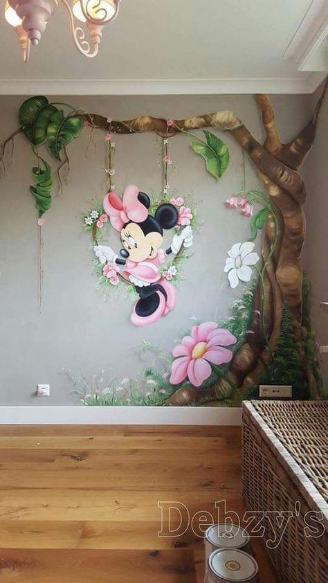 Minnie Mouse Bedroom Decor, Minnie Mouse Bedroom, Disney Room Decor, Baby Deco, Mouse Wall, Disney Rooms, Wall Painting Decor