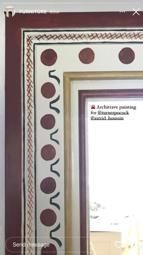 Painted Borders On Walls, Door Frame Painting, Painted Ceiling Beams, Architrave Door, Craftsman Home Interiors, Arts And Crafts Interiors, Storybook House, Mirrored Picture Frames, Painted Stairs