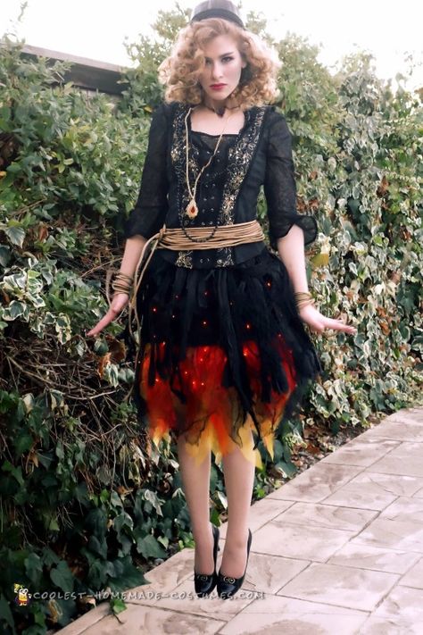 Blazing Witch on Fire Costume Burnt Witch Costume, Witch On Fire Costume, Fire Witch Costume, Witch Burning At Stake Costume, Burning Witch Costume, Te Ka Costume, Fire Halloween Costume, Witch Halloween Costume Diy, Witch Costume Ideas