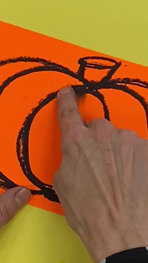 My fourth graders LOVED this 30 minute lesson! Most created two pumpkins to later be used for collage. Thought I'd share the simple process for making a... | By Cassie Stephens Pumpkin Elementary Art Projects, Halloween Elementary, Pumpkin Art Project, Elementry School, Halloween Art Lessons, Pumpkin Lessons, Halloween Canvas Art, Fall Goodies, Halloween Art Projects