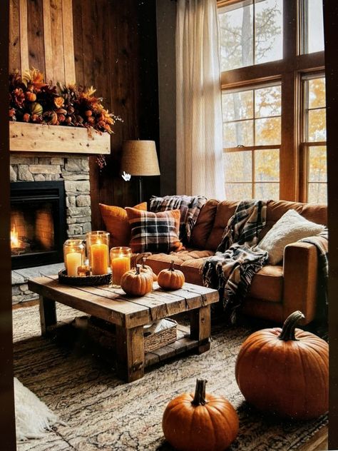 Autumn Decorations Indoor Living Room, Halloween Sofa Decor, Cosy Autumn Living Room, Living Room Fall Decorations, Fall House Decor Indoor Living Room, Autumn Decorations Indoor, Autumn Pillows, Haunted Farmhouse, Autumn Living Room Decor