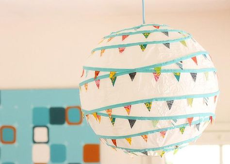 Adorable for a playroom or nursery. Pennant Garland, Bunting Diy, Paper Lanterns Diy, Mini Bunting, Diy Lanterns, Paper Lantern, Lanterns Decor, Dollar Store Crafts, Ikea Hacks