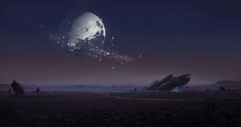 Destroyed Futuristic City, Destroyed Planet Art, Destroyed Planet Concept Art, Destroyed Spaceship, Kronos Titan, Shattered Moon, Moon Concept Art, Destroyed Planet, Universe Landscape