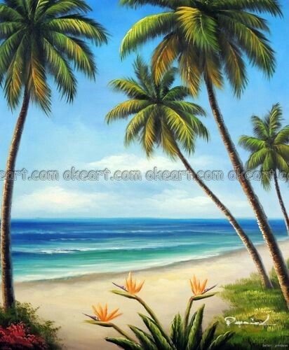 Painting On Canvas For Beginners, Beach Scene Painting, Beach Drawing, Beach Art Painting, Palm Trees Painting, Canvas For Beginners, Simple Canvas Paintings, Sea Painting, Simple Acrylic Paintings