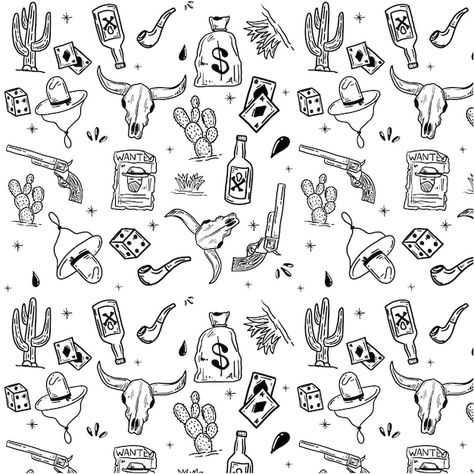 Cowboy Doodles, Desert Doodles, Western Doodles, Cowboy Boots Drawing, Skull Doodle, Desert Drawing, Desert Cowboy, Desert Tattoo, Cowboy Pattern