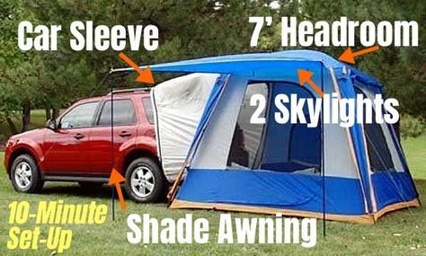 Do you want to go car camping in your Honda SUV, minivan or crossover vehicle? Napier Outdoors makes a Honda Element Tent that also fits the CRV, Odyssey and Pilot models. Honda Pilot Camping, Honda Odyssey Camping, Van Tent, Honda Suv, Suv Honda, Crossover Cars, Camping Packing List, Camping Set Up, Go Car