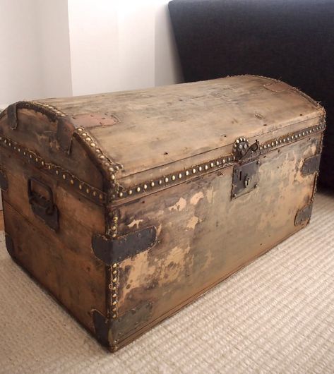 Original Georgian Edwardian Antique Wooden Studded Domed Top | Etsy UK Large Rustic Dining Table, Toy Box Storage, Whimsical Art Prints, Trunk Chest, Wooden Toy Boxes, Antique Trunk, Coffee Table Trunk, Unique Furniture Pieces, Wood Floor Lamp