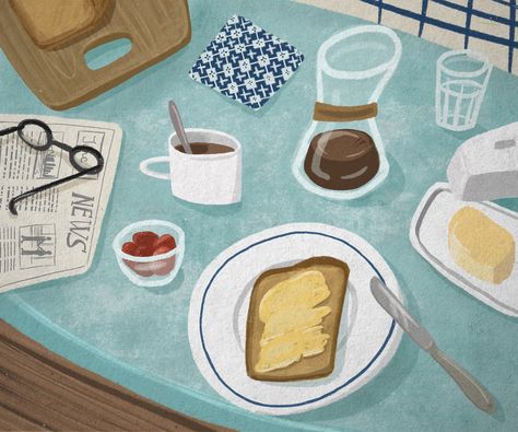 breakfast illustration. food on the table Breakfast Illustration, Table Illustration, Romantic Breakfast, Food On The Table, Illustration Food, Breakfast Table, Food Illustrations, The Table, Graphic Prints