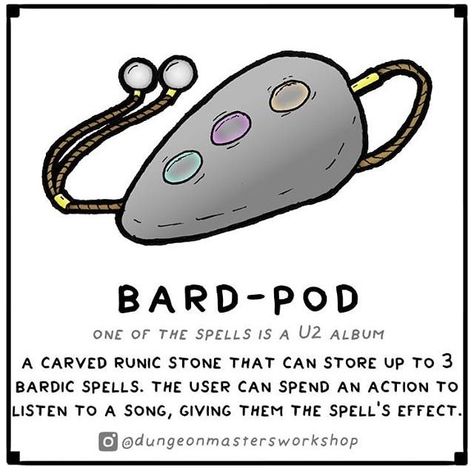 bard pod magic item card - stores 3 bardic spells as songs DnD / Pathfinder unusual items Fantasy Costco, Dnd Bard, Dnd Stories, Dnd Items, Dungeon Master's Guide, Dungeons And Dragons 5e, Dnd Funny, D D Items, Dnd 5e Homebrew