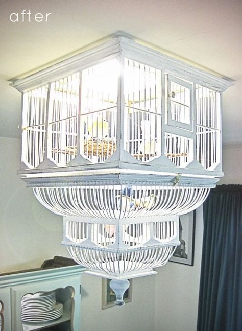 upcycled lighting ideas (6) Kattokruunu Diy, Birdcage Light, Birdcage Chandelier, Upcycled Lighting, Luminaire Original, Diy Lampe, Diy Chandelier, Bird Cages, Chandelier Design