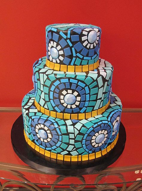 Mosaic Cake Design, Stained Glass Cakes, Stained Glass Wedding Cake, Spanish Cake, Mosaic Cake, Mum Cake, Mosaic Vase Mozaico, Mosaic Garden Pots & Planters, Funfetti Cupcakes