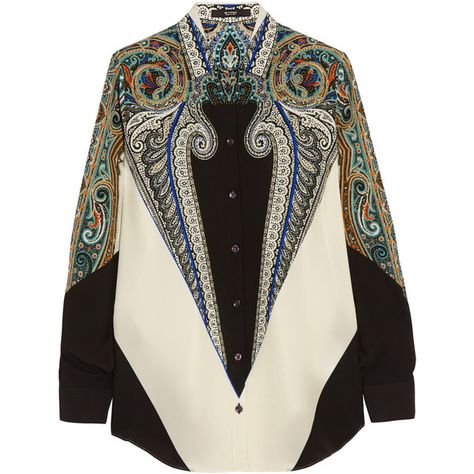 Etro Printed silk shirt (£445) ❤ liked on Polyvore featuring tops, majice, shirts, silk paisley shirt, flare shirts, paisley print shirt, drape top and silk top Textile Pattern Design Fashion, Pattern Design Fashion, Textiles Print, Bottega Veneta Pouch, Flare Shirt, Paisley Print Shirt, Paisley Motif, Styling Tricks, Style Staples