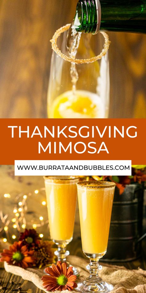 Add a festive touch to your holiday celebration with a Thanksgiving mimosa! Orange juice is infused with classic Thanksgiving flavors and spices for a mimosa unlike any other. After one sip, you’ll want to make this fall brunch cocktail a holiday tradition. Thanksgiving Mimosa, Best Mimosa Recipe, Vegetarian Brunch, Bubble Recipe, Thanksgiving Brunch, Mimosa Recipe, Sweet Potato Muffins, Fall Brunch, Classic Thanksgiving