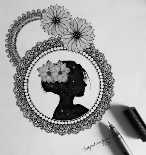 Madhubani Art Black And White, Shri Ram Sketch, Mandala Art Drawing Creative, Black Pen Drawing Ideas, Mandala Art Ideas Creative, Mini Mandala Art, Black Pen Art, Black Pen Drawing, Meaningful Paintings