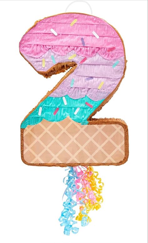 Pull String Number 2 Ice Cream Pinata for Two Sweet Birthday Decorations (16.5 x 11.5 In) #piñata #party #partyidea #partydecor #2 #secondbirthday #two #twosweet #sweet #icecream #birthdaypartydecor #partysupplies #birthday 2 Sweet Birthday Party Games, Two Sweet Pinata, 2 Sweet Birthday Theme Food, Two Sweet Themed Birthday Party, 2 Sweet Birthday Theme Decorations, Two Sweet Party 2nd Birthday Ideas, Two Sweet Birthday Party Decorations, Two Sweet Party 2nd Birthday Decorations, Too Sweet 2nd Birthday