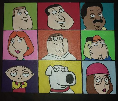 Family guy painting I did 🙂 Family Guy Drawing Sketch, Family Guy Painting, Family Guy Character Drawings, Painting Ideas On Canvas Fairly Odd Parents, Family Guy Painting Canvases, How To Draw Family Guy Characters Step By Step, Guy Painting, Small Canvas, Diy Canvas