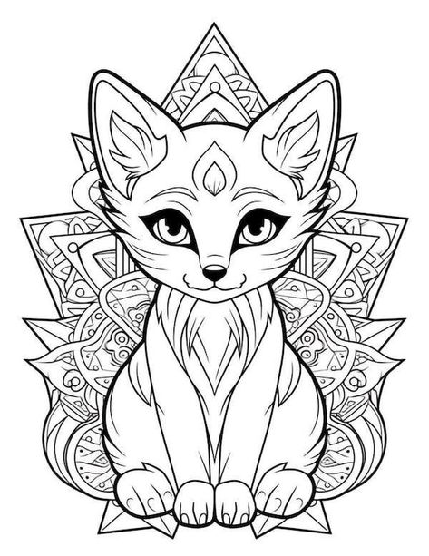 Fox mandala coloring page Colouring Pages Mandala, Colour In Pages Printables, Mandala To Color, Coloring Pages Cute Animals, Mythical Coloring Pages, Mandala Drawing Printable, Mandala Drawing Colourful, Simple Mandala Coloring Pages, Mandala For Kids