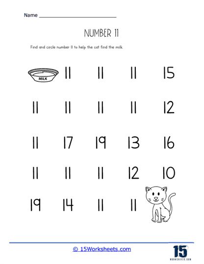 Number 11 #3 Worksheet - 15 Worksheets.com The Number 11, Number Activity, Number Activities, Number 11, Number 1, Cool Words, Milk, Bowl, Quick Saves