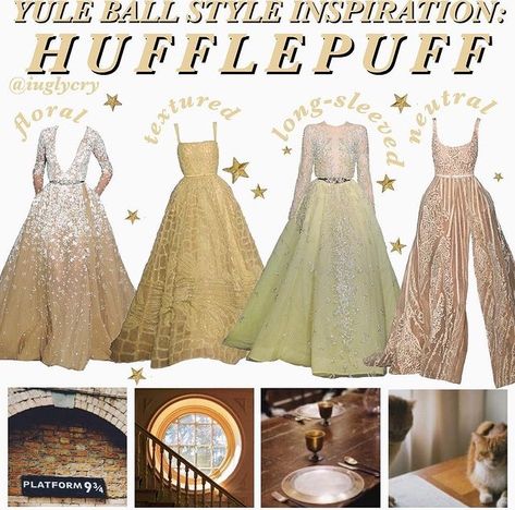 Hufflepuff Yule Ball Gowns, Yule Ball Gowns, Hogwarts Yule Ball, Yule Ball Dresses, Leo Energy, Ball Costume, Harry Potter Style, Yule Ball, Yule