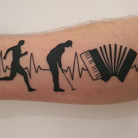 Runner golfer accordion silouette heart beat tattoo Accordion Tattoo, Music Tattoo, Deathly Hallows Tattoo, Triangle Tattoo, I Tattoo, Tattoo Quotes, Pins, Tattoos