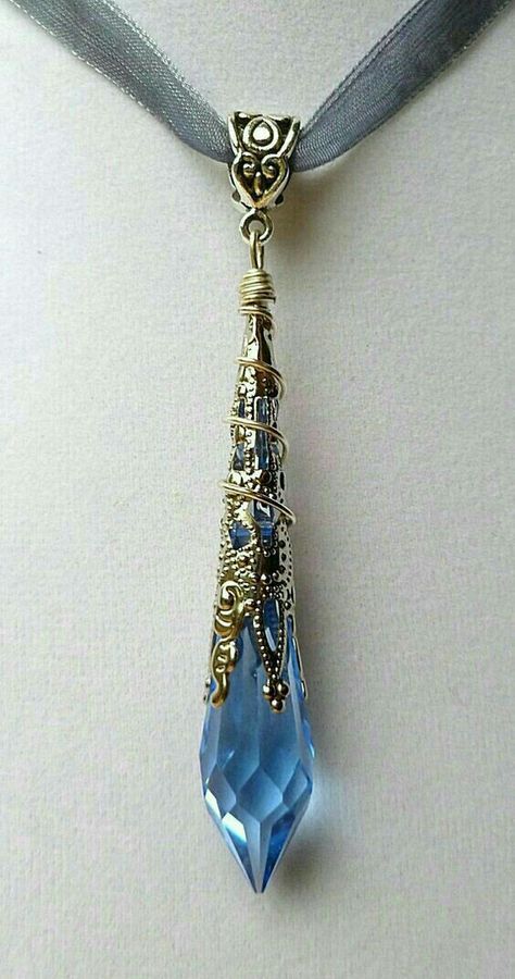 Crystal Pendulum, Magical Jewelry, Swarovski Jewelry, Fantasy Jewelry, Gothic Jewelry, Pretty Jewellery, Tragus, Blue Stone, A Necklace