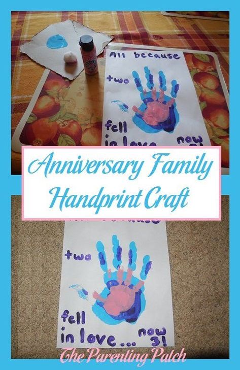 Anniversary Family Handprint Craft Handprint Birds, A Handprint Craft, Wedding Anniversary Gifts For Parents, Family Handprint, Fifth Wedding Anniversary, Anniversary Crafts, 40th Wedding Anniversary Gifts, Homemade Anniversary Gifts, Gifts For Parents