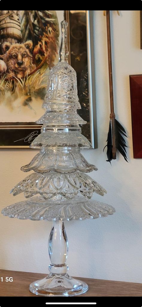 Cut Glass Christmas Tree, Crystal Dish Christmas Tree, Glass Dish Christmas Tree, Crystal Christmas Trees, Glass Bowl Christmas Tree, Crystal Tree Diy, Crystal Christmas Tree, Glassware Crafts, Christmas Craft Projects