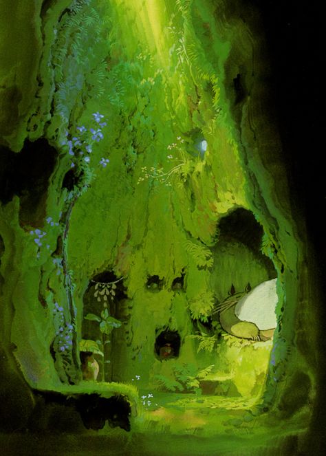 flowers in the bloom brain - Totoro’s cave concept art Totoro Characters, Bd Design, 동화 삽화, Art Beat, Ghibli Art, Art Et Illustration, Cowboy Bebop, Museum Of Contemporary Art, Animation Background