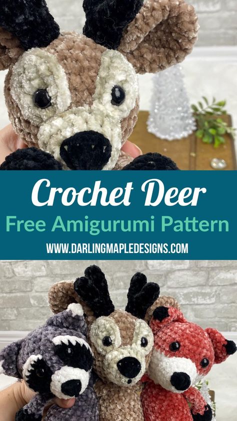 Easy Amigurumi Animals, Crochet Badger Pattern, Woodland Crochet Patterns Free, Crochet Buffalo Amigurumi, Stuffy Crochet Pattern, Free Crochet Deer Pattern, Free Deer Crochet Pattern, Forest Crochet Pattern, Blanket Yarn Crochet Patterns Amigurumi