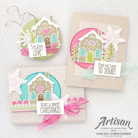 Today I would like to share with you these two beautiful winter/holiday cards I created for Stampin’ Up!’s Artisan Design Team Showcase in October 2022. I was asked to use the Sweet Gingerbread Bundle. I love this cute stamp set and I share some tips to getting great results with it on my YouTube channel or blog. I also share with you how to use the new Snowfall Accent Puff Paint. I love how it looks on the roof of these cute gingerbread houses. Stampin Up Sweet Gingerbread, Winter Holiday Cards, Gingerbread Cards, Puff Paint, Stampin Up Catalog, Stampin Up Christmas, Sweet Christmas, Facebook Post, Christmas Minis