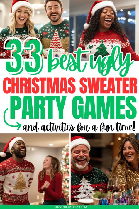 Ugly Christmas Sweater Party Decorations, Ugly Christmas Sweater Party Games, Minute To Win It Challenges, Easy Ugly Christmas Sweater, Holiday Scavenger Hunt, Christmas Quizzes, Funny Challenges, Christmas Fun Facts, Party Games To Play