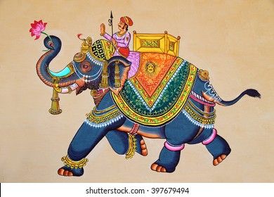 Rajasthani Miniature Paintings, Indian Elephant Art, भारतीय इतिहास, Rajasthani Painting, Rajasthani Art, Elephant Poster, Elephant Illustration, Mughal Paintings, Indian Painting